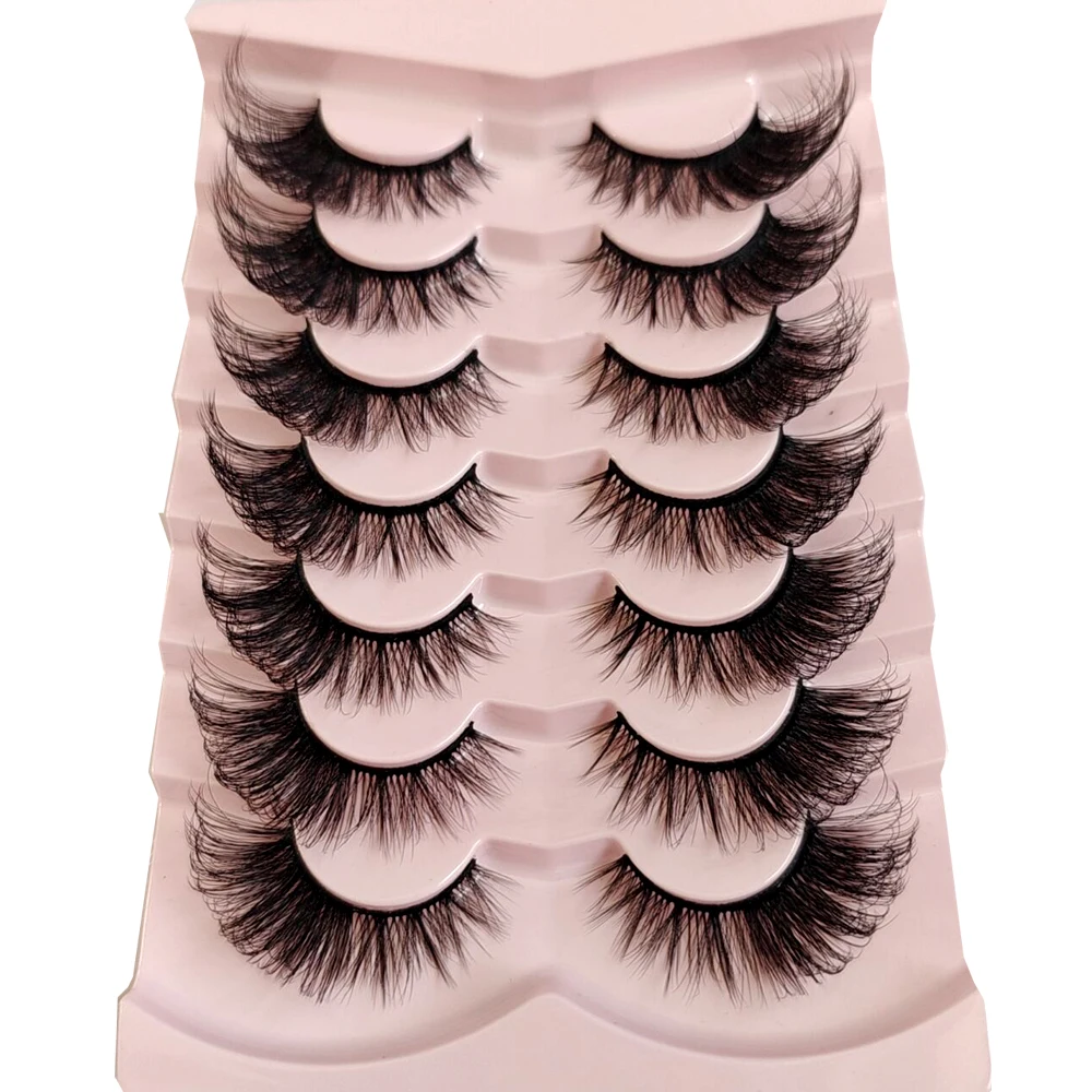 Cat Eye Lashes 7 Pairs Natural Fluffy Messy False Eyelashes Dramatic Tapered Foxy Faux Mink Lashes Wholesale Faux Cils Makeup