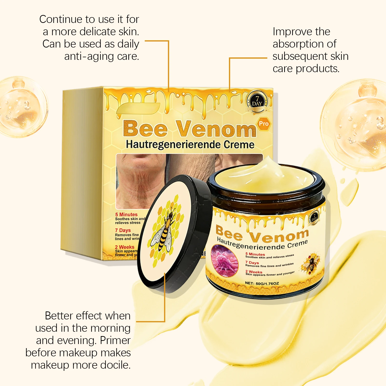 Bienengift-Creme Lindert Rötungen Repariert Geschädigte Haut Stärkt die Hautbarriere Tief Feuchtigkeitsspendende Hautpflege Nährende Körpercreme – Detail 4