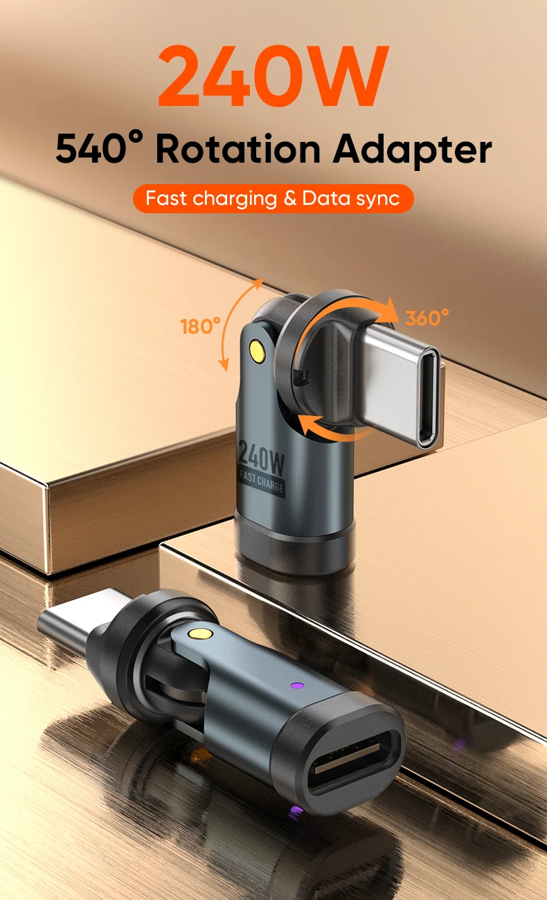 AUFU PD240W OTG USB C to Type C Adapter 540 Rotation Type-C Male to Female Converter for Macbook Xiaomi Samsung OTG Connector