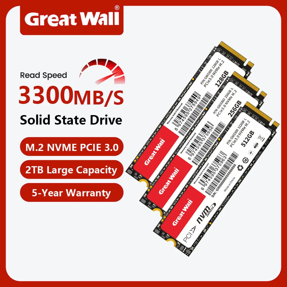 

Great Wall M.2 NVME PCIe3.0 128GB 256GB 512GB 1TB 2TB Internal Hard Drive SSD for Deskotop Laptop Gen3 PCIE3.0X4 Hard Disk