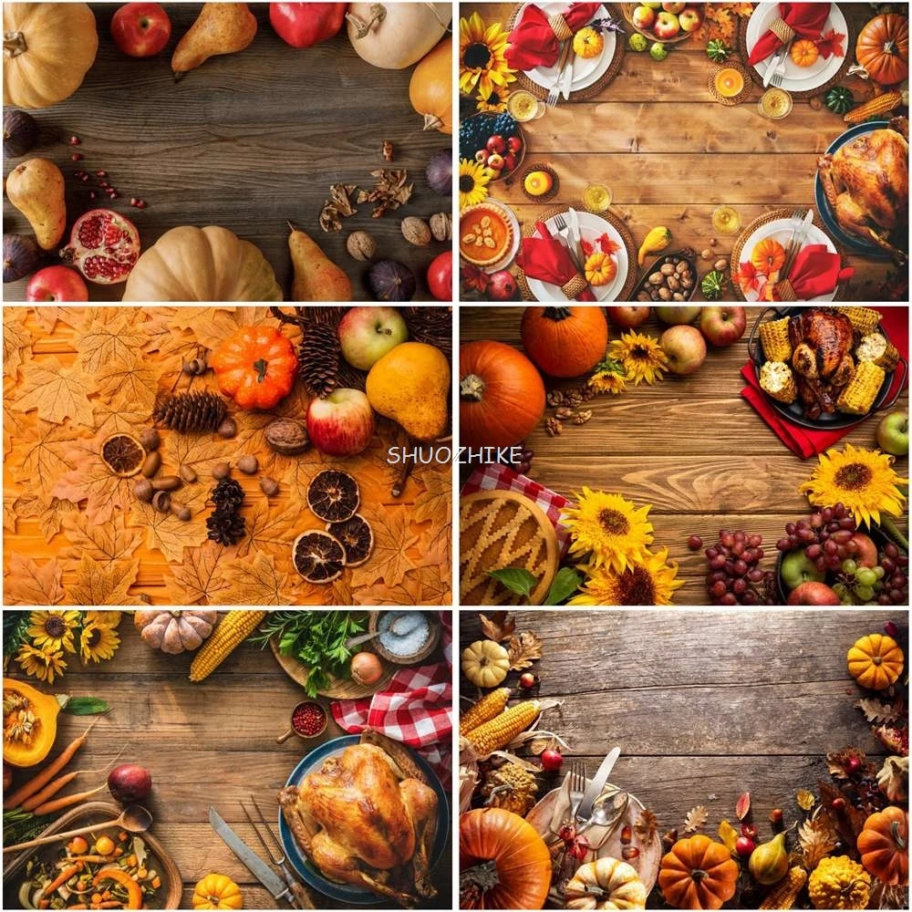Autumn Thanksgiving Decoration Photography Backdrop Custom Pumpkin Wooden Boards Farm Harvest Feast Celebration Photo Background