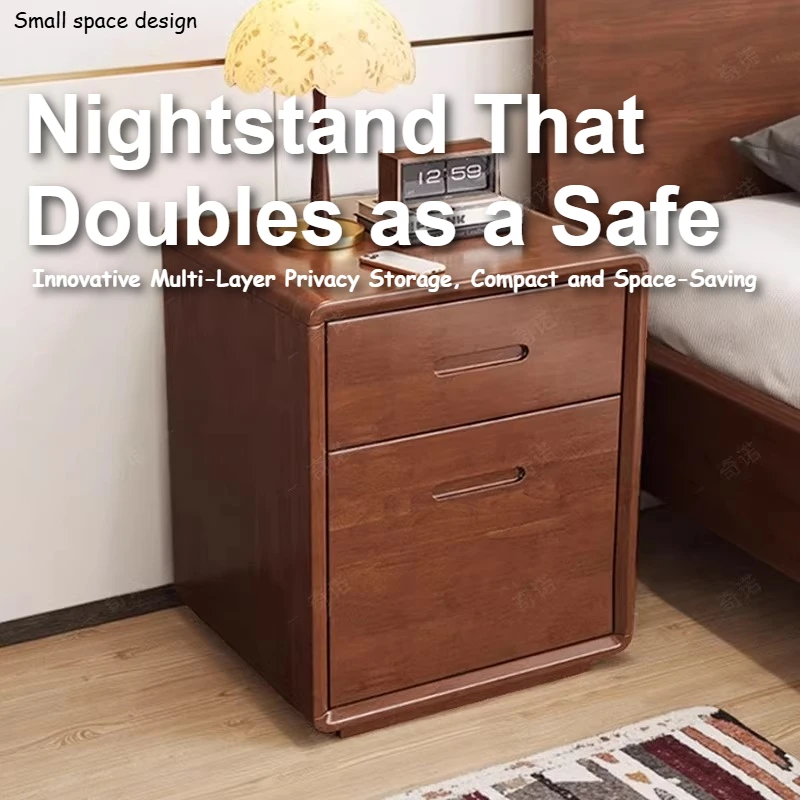 Multifunction Fashion Bedside Table With Drawers Safe Strongbox Nightstands Tricolor Lamps Dimmable Solid Wooden Furniture Home