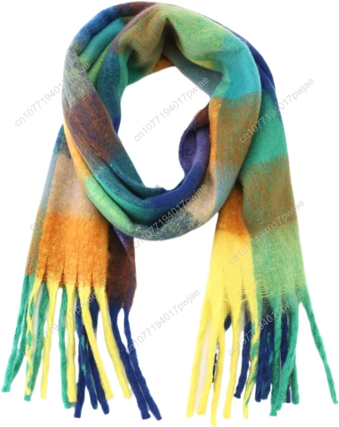 

Winter Warm Super Soft Rainbow Long Shawl,Women's Faux Cashmere Knitted Thick Blanket Scarf,Tassels Scarf