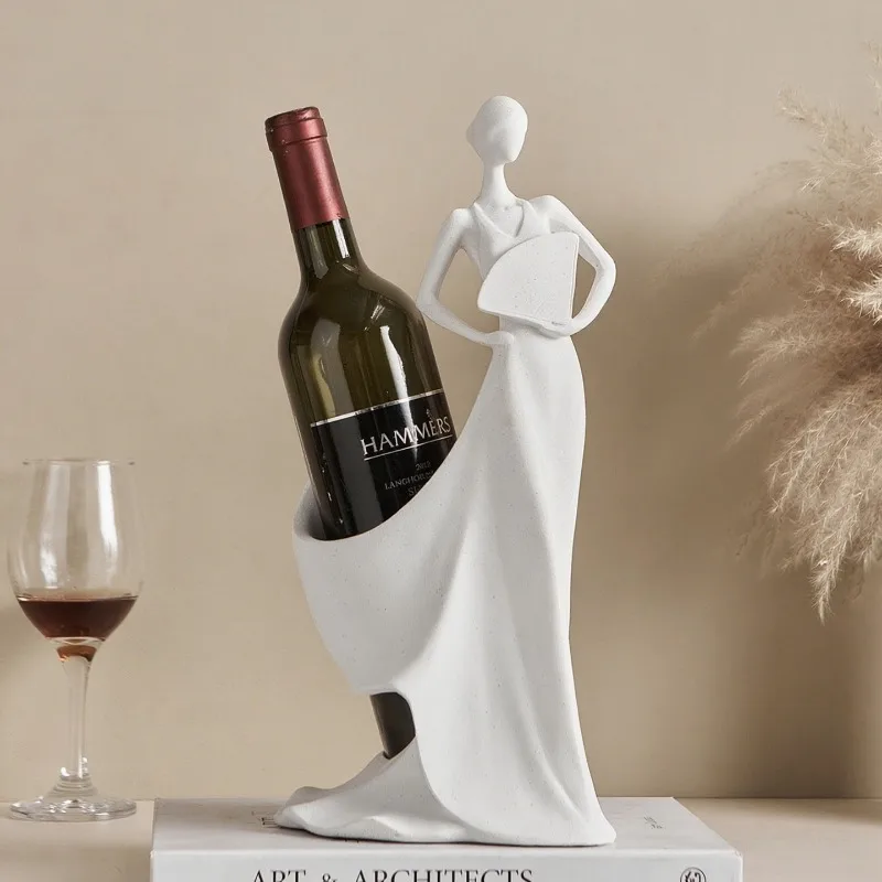 

Creative Elegant Lady Resin Figurine Sculpture Modern Art Wine Rack Storage White Girl Figurine Craft Wine Rack Home Decor Gift