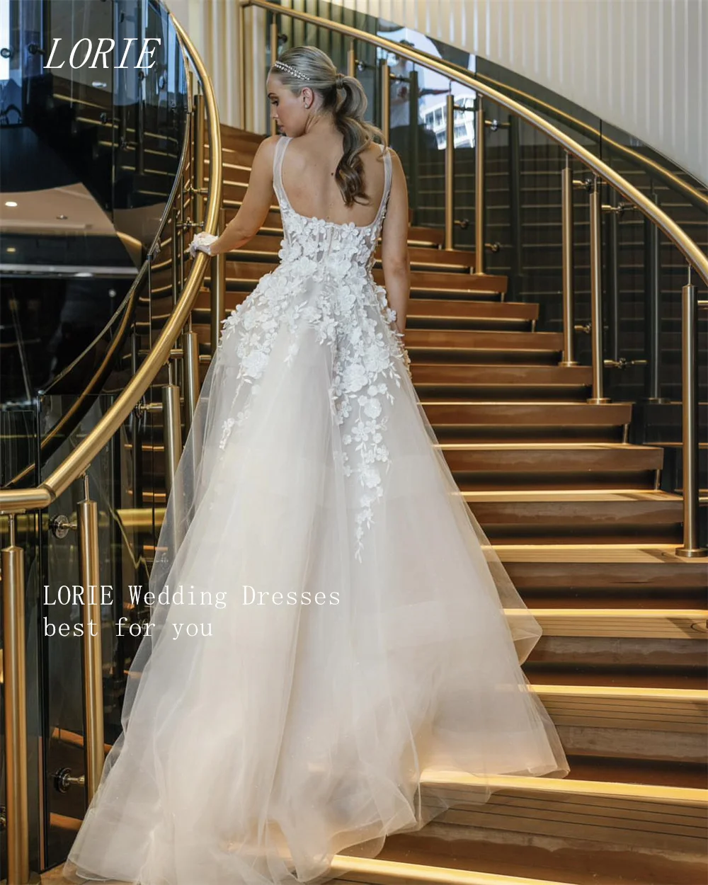 LORIE فاخر ثلاثية الأبعاد ألف خط فستان الزفاف ساحة طوق فساتين زفاف يزين أنيقة الدانتيل ثوب زفاف مخصص 2026 #6