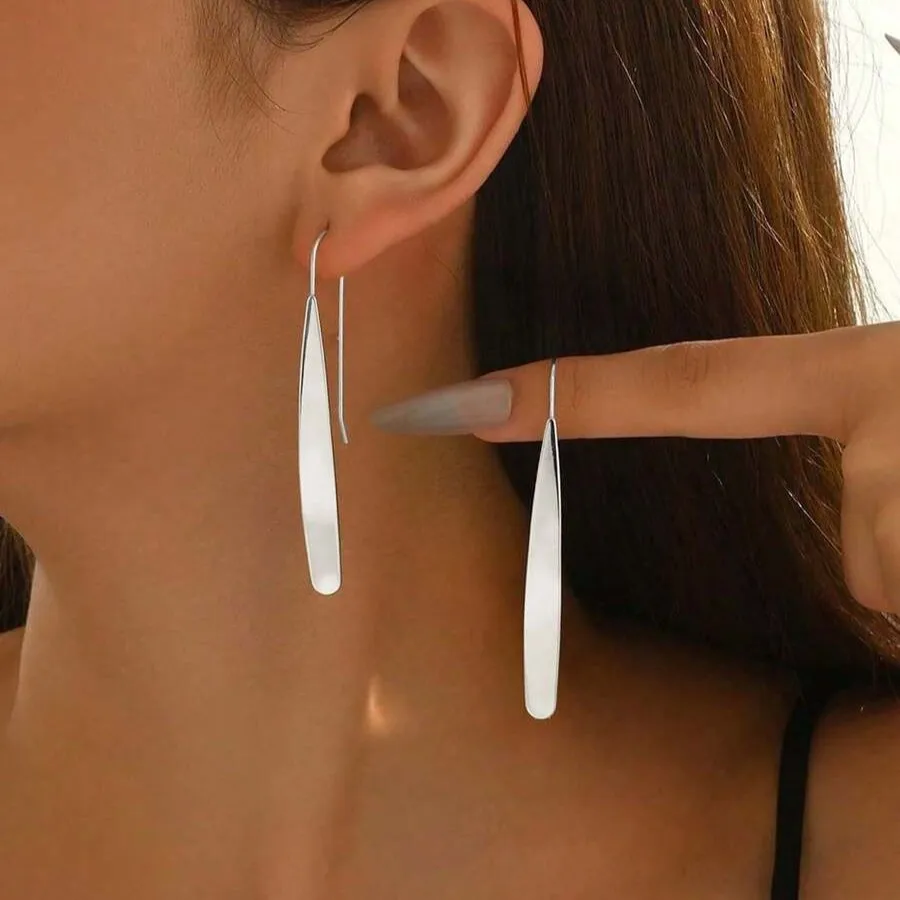 1 Pair Women's Fashion Geometric Rectangular Shiny Earrings, Versatile For Daily And Casual Wear - Detail 1