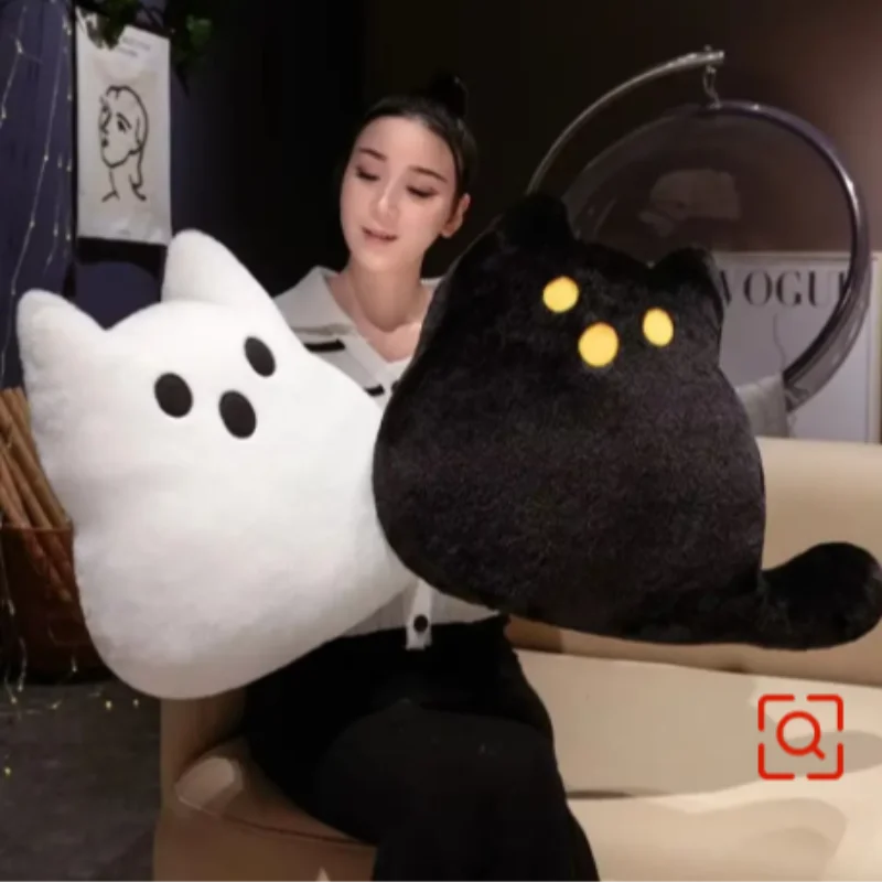Halloween Style Ghost Cat Plush Toys Kawaii Pp Cotton White Cat Plush Pillow Funny Cartoon Black Cat Plush Doll Home Sofa Decor