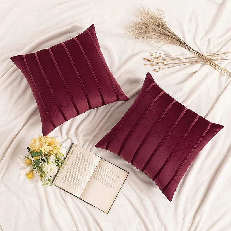 Inyahome Set of 2 Decorative Velvet Throw Pillow Covers Boho Stripe Cushion Covers for Couch Bed Sofa Farmhouse Style Pillowcase