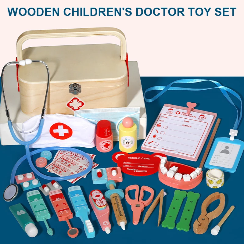 Environmentally Friendly Wooden Children's Doctor Toy Set, Simulation Nurse Role-Playing Doctor Girl Toy Gift, XT181