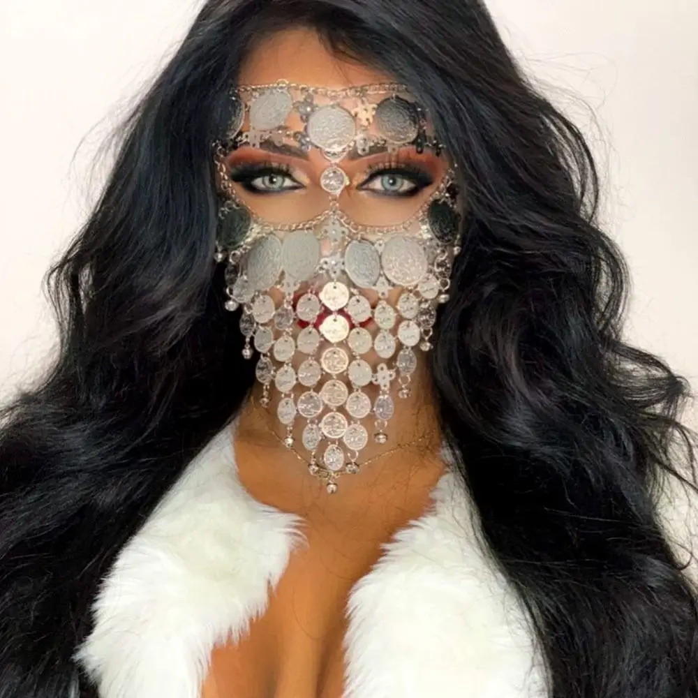 เหรียญ Bell พู่ Masquerade หน้ากาก Veil สไตล์โบฮีเมียนหรูหราจี้ Face Chains แฟชั่น Retro ผู้หญิงเครื่องประดับหน้ากาก