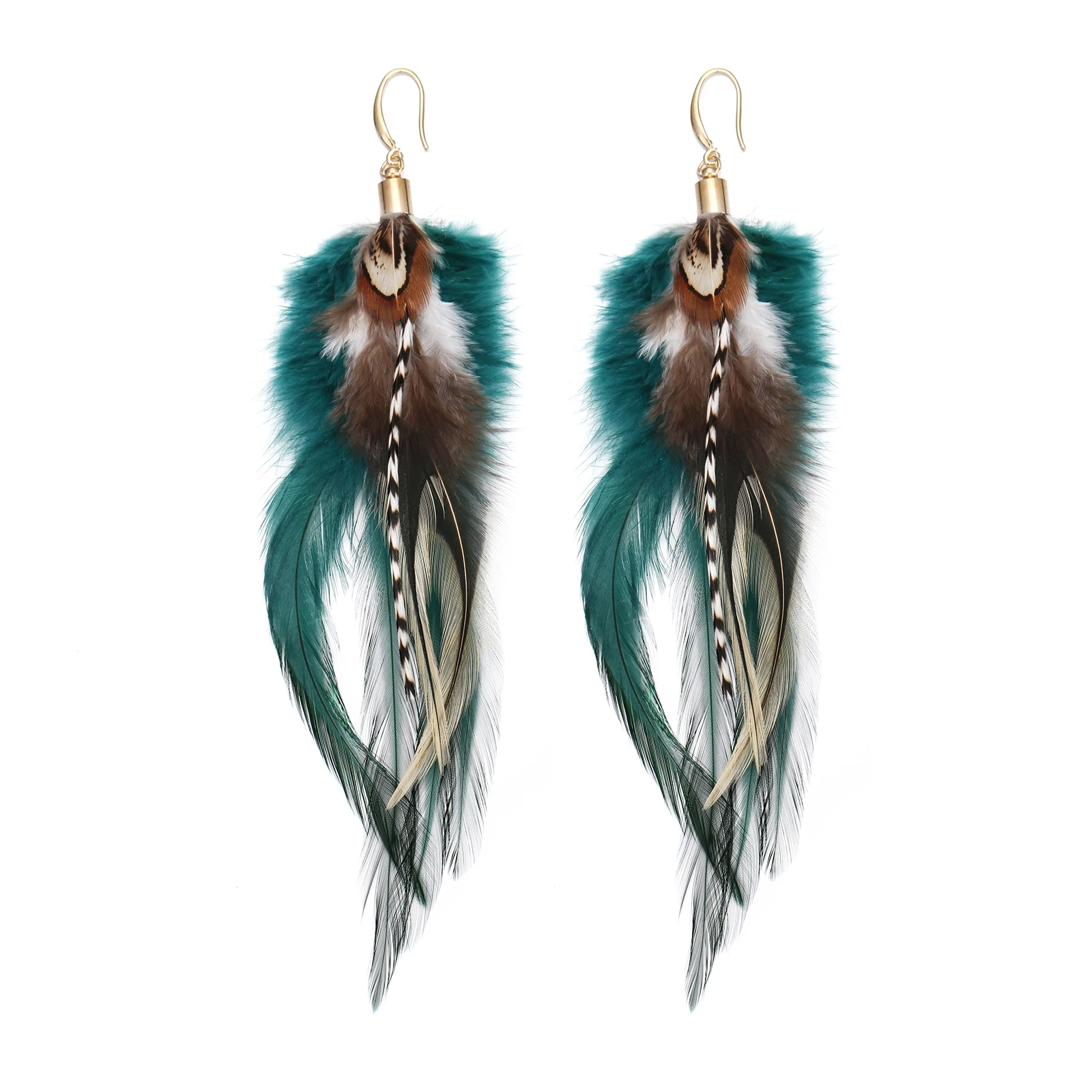 lureme Boho Multicolor Pheasant Peacock Feathers Dangle Earrings for Women Girls Big Drop Earrings(er006406-1)