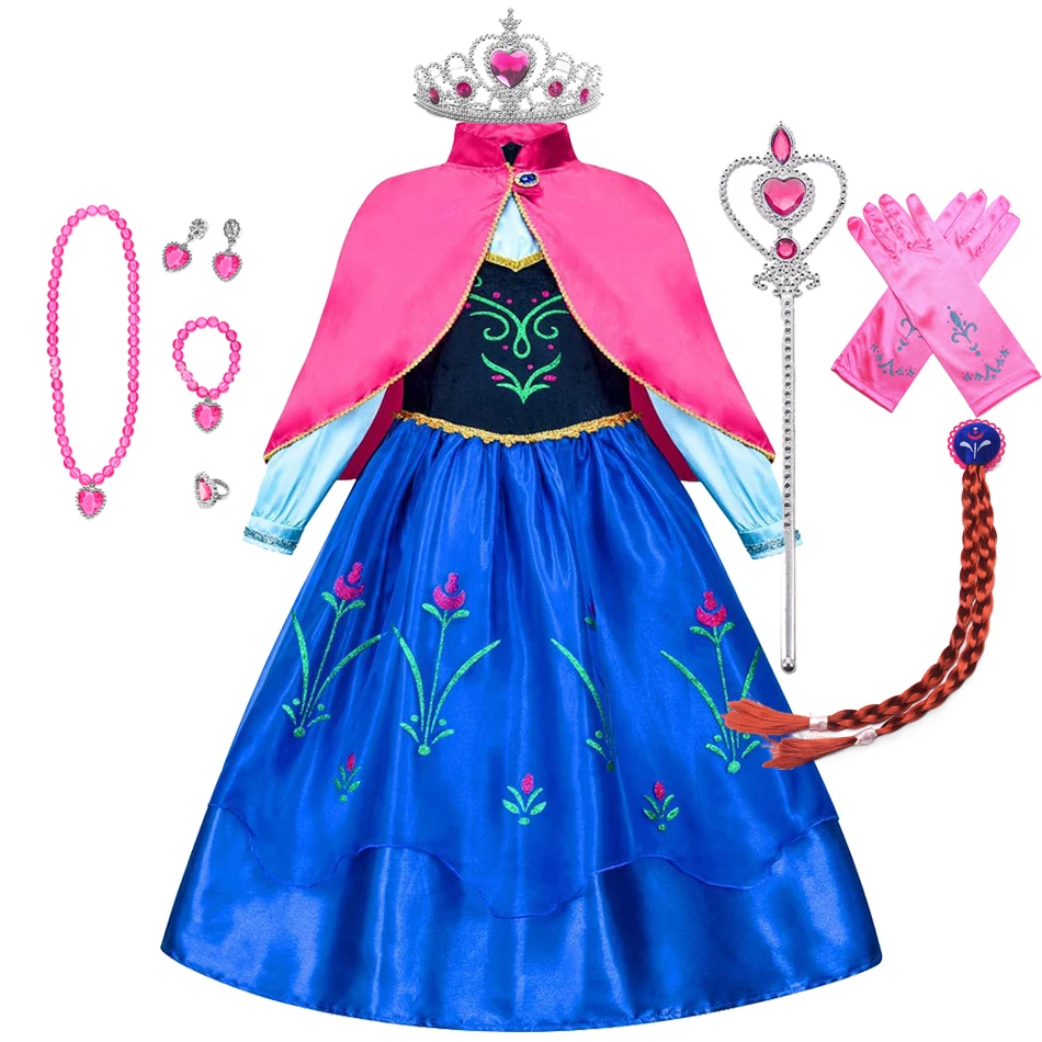 Disney Frozen Anna Princess Costume Kids Girl Fancy Birthday Party Gown Princess Dress Carnival Party Children Clothing