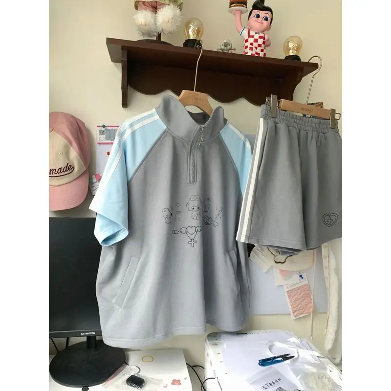 

Aby Cultural College Sle ort Sve Color Blo Collar Летний комплект спортивной одежды Повседневная студенческая одежда f Sve Y2K Trend