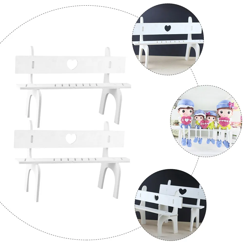 2Sets Wooden Mini Bench White Simple Design DIY Stand for Room Decor Photo Props Display Chair