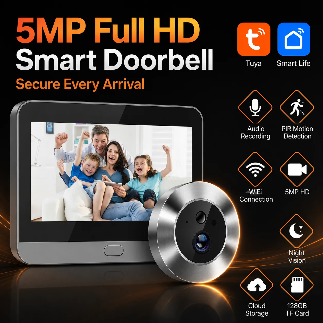 Tuya Wireless Radar Doorbell 4.3 Inch 5MP Digital Door Peepholes Camera Eye Video Doorbell PIR Night Vision Motion Detection