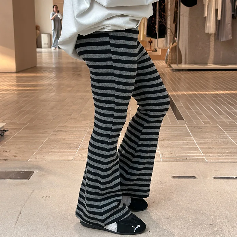 

Autumn Winter Kids Baby Girl Bell Bottom Pants Striped Elasticty Toddler Girl Flared Pants Versatile Children Girls Bootcut Pant