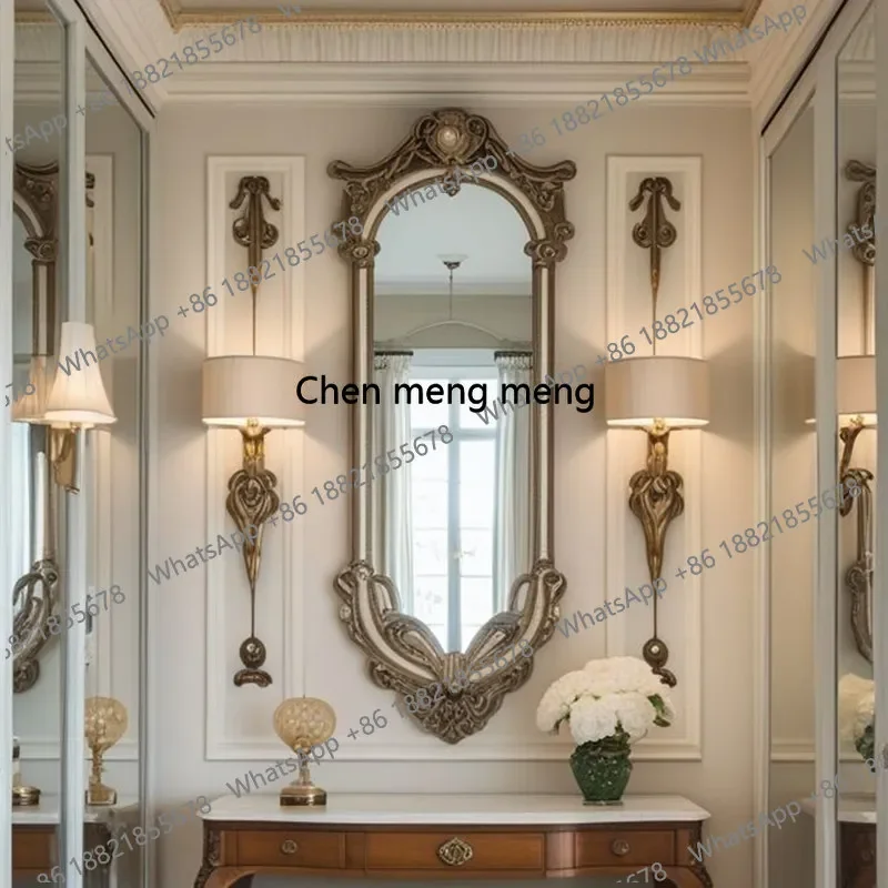 a17 European style light luxury fireplace mirror high-value home living room decoration mirror French vintage carved dressing mi
