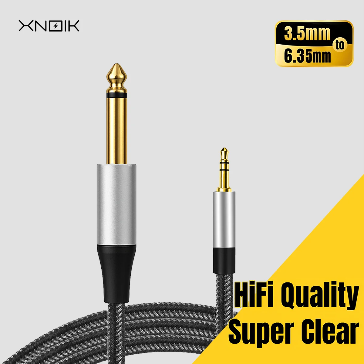 6.35mm to 3.5mm Mono Audio Cable TS 1/4" to 1/8" Braided Shielded Aux Cord with Gold-Plated Connectors for Guitar Amplifier Pian