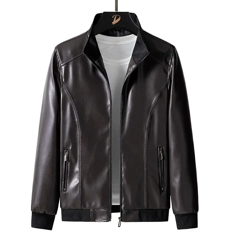 Cross Border Foreign Trade Men's Oversized Leather Clothing Autumn Tight Standing Collar Leather Jacket Trend