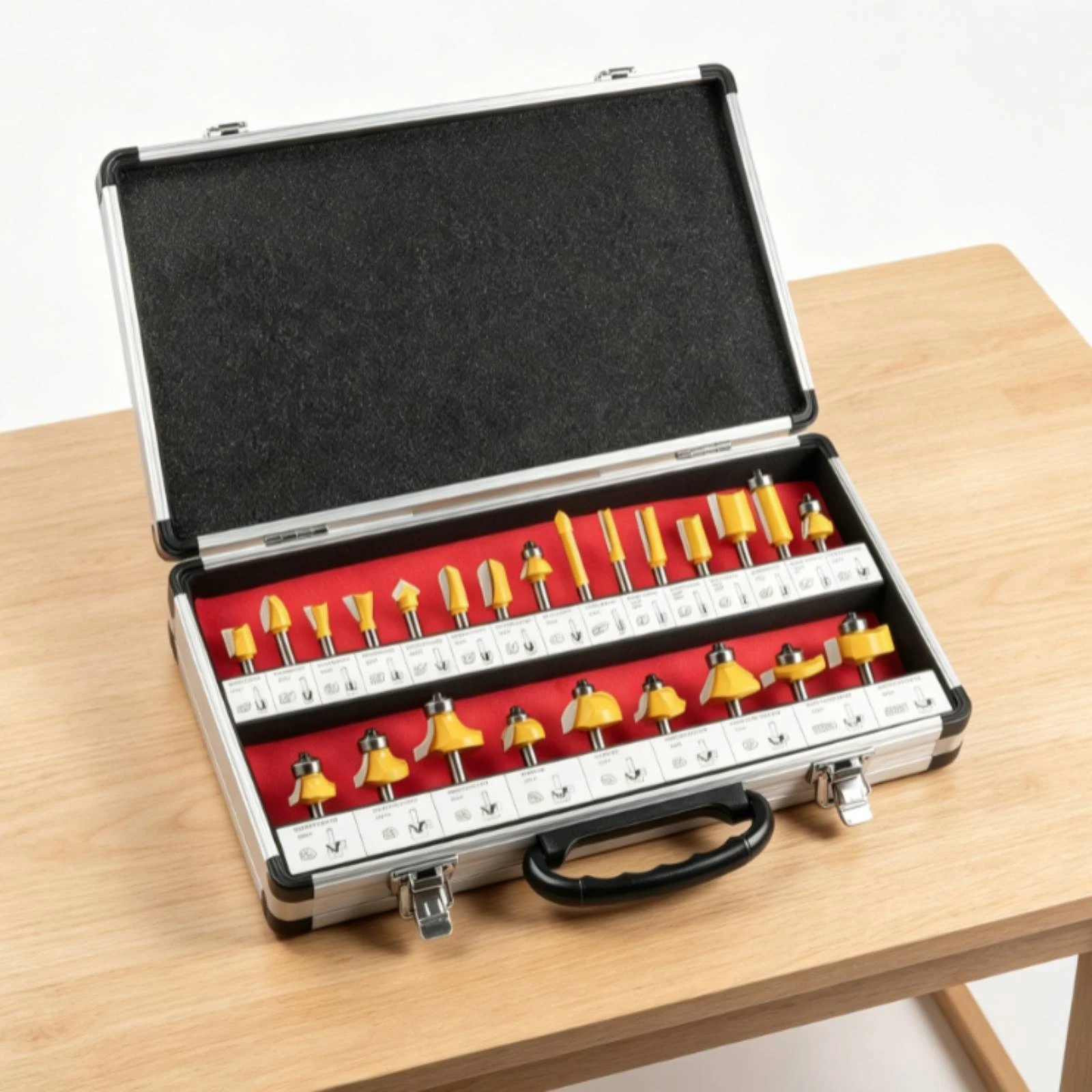 24 Pieces Router Bit Set with Aluminum Case Professional Router Bit Set Tool Sharp Portable for Woodworkers, Workshop, Job Site
