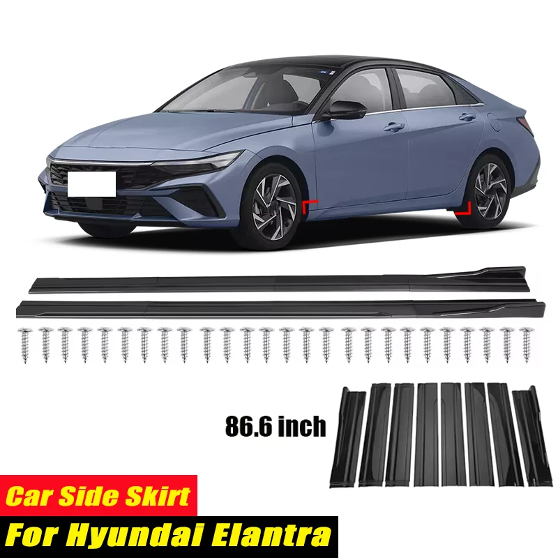 For Hyundai Elantra Racing Style Side Skirts 86.6Inch 2.2M Rocker Panels Side Lip, ABS 8Pcs Glossy Black Car Body Kit