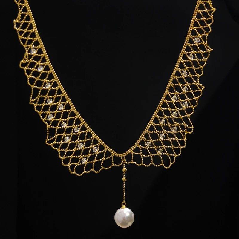 

Bellux TK hot sales Italian style crystal pearl necklace 925 pure silver plated 18 k gold necklace vintage jewelry
