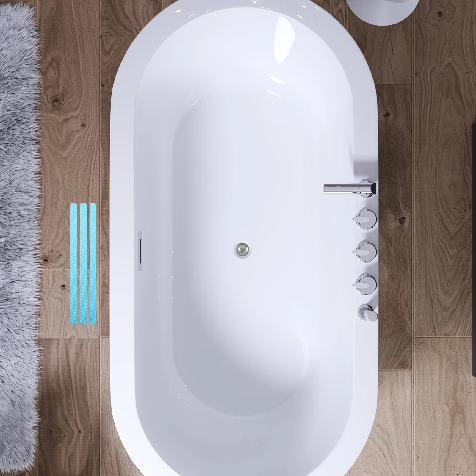 

24 Pcs Anti Slip Stickers Bath Transparent PEVA Non Slip Bathtub Strips Shower Safety Blue Easy Installation Waterproof Durable