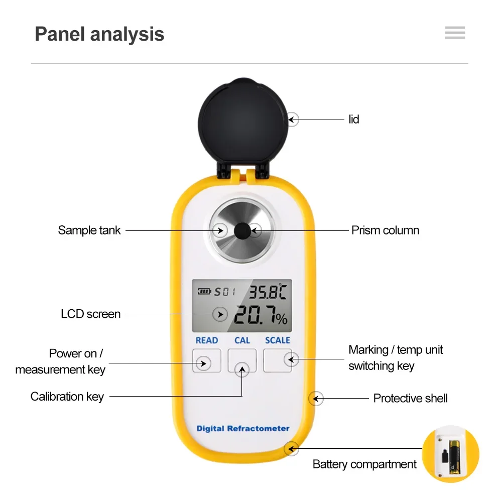 

Wine Concentration Detector 0-80% Oenometer Alcohol Meter Digital Refractometer for Rice Wine