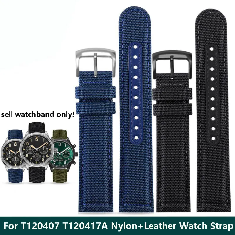 

21mm 22mm Nylon Strap for Tissot 1853 Starfish Series T120407/T120417A Nylon Canvas Watch Strap with cowhide Bottom for Men