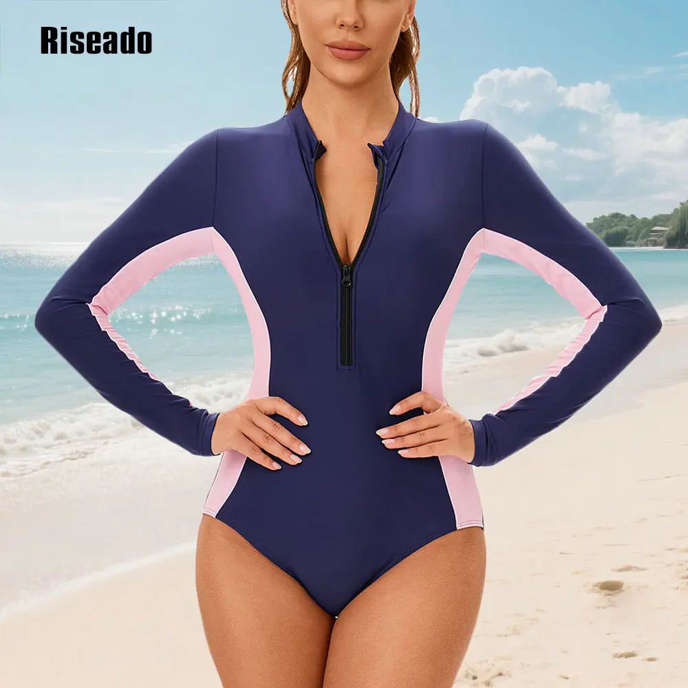New Trend Women's One Piece Swimsuits Long Sleeve Rash Guard UV Protection Surfing Cut Out Swimsuit Plus Size 3XL