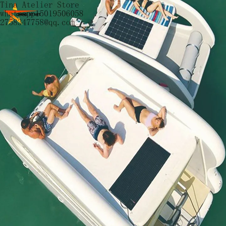 Lake River Inflatable House Boat Water Float Island Inflatable Catamaran Boat with Gaso=line Engine