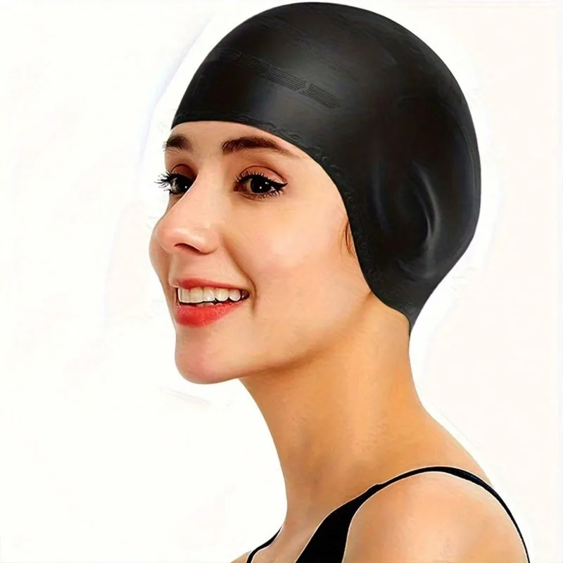 1pc Silicone Plus Ear Protection Swimming Cap, Adult Men\'s And Women\'s Waterproof Comfortable Non-Slip Swimming Cap