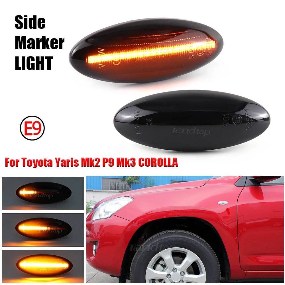 2Pcs Smoked LED Dynamic Turn Signal Lights Side Marker Blinker Lamp For Toyota Yaris COROLLA Auris Mk1 E15 RAV4 Mk3