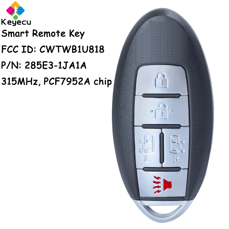 

KEYECU Smart Keyless Go Remote Car Key With 5 Buttons 315MHz for Nissan Quest 2011 2012 2013 2014 2015 2016 2017 Fob CWTWB1U818