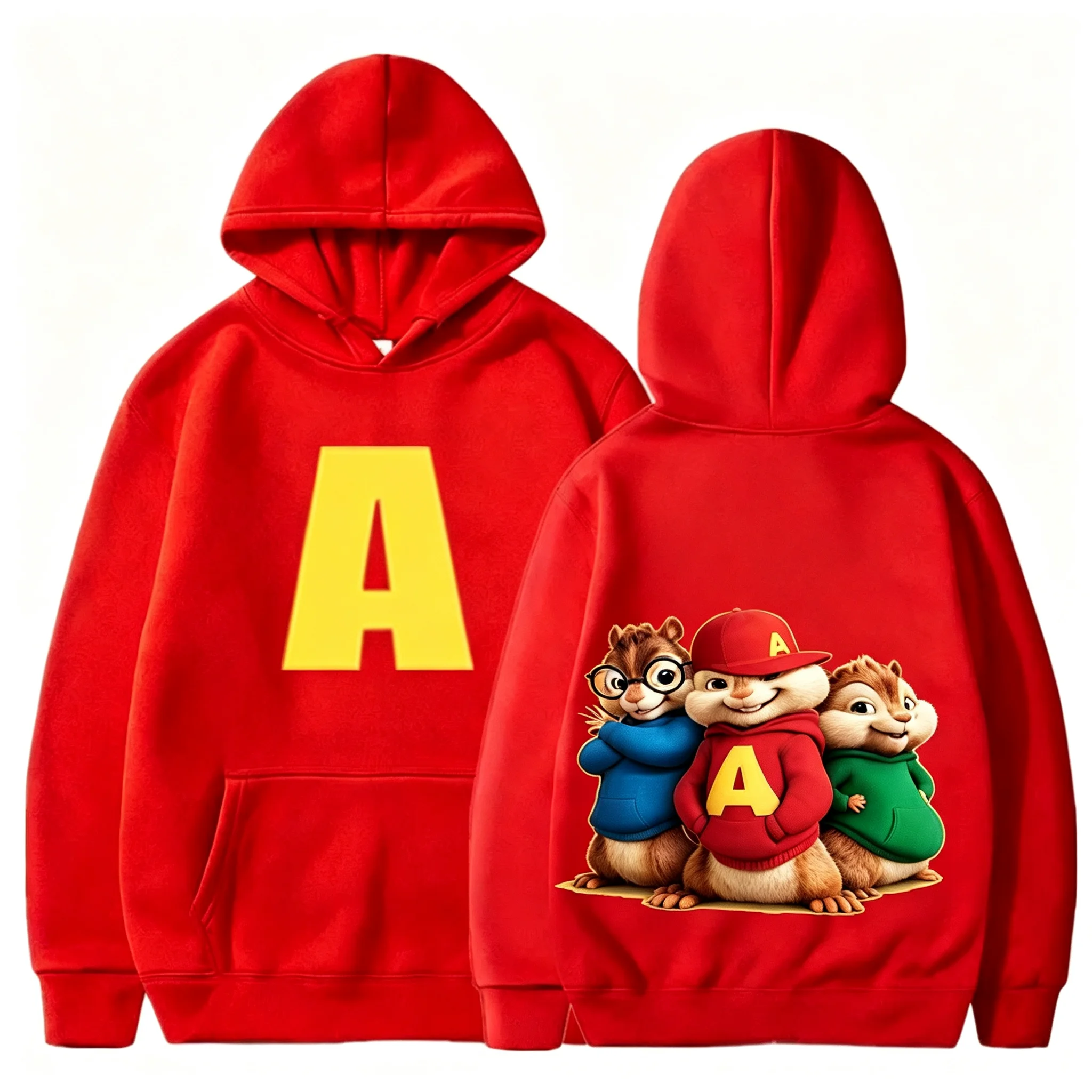 Men Cartoon Chipmunks Graphic Print Pullover hotsale Hoodie Front Letter S Print Kangaroo Pocket Casual Streetwear Sweatshirt