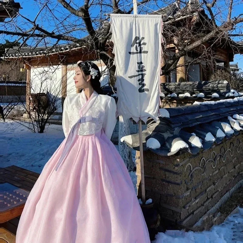 Hanbok gaun tradisional Korea wanita, setelan gamis Ratu gaya Korea, pakaian fotografi tari rakyat Hanbok pesta pernikahan