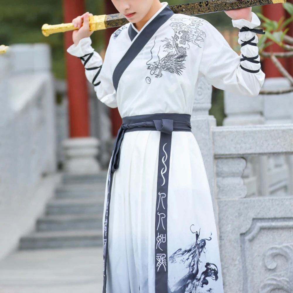 Traje nacional tradicional de estilo chino, chaqueta de Hanfu para hombre, falda de teñido anudado, traje de cuerda a mano, ropa de estilo de artes