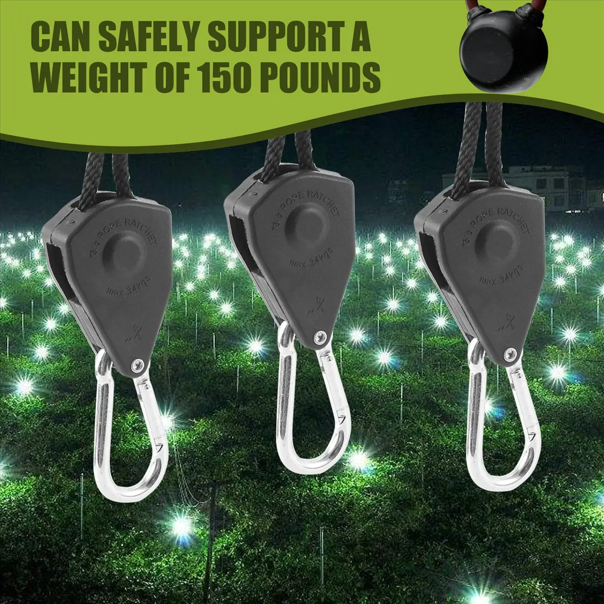 REST 6Pcs 1/8 Inch Heavy-Duty Adjustable Growth Light Ratchet Rope Hanger, Used for Gardening of Growing Lamps