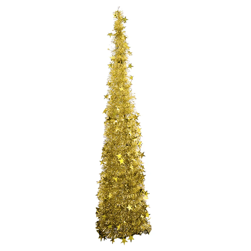 

120Cm Foldable Christmas Tree Pet Plastic Telescopic Design for Indoor Holiday Decor Living Room Bedroom Room Golden Festive
