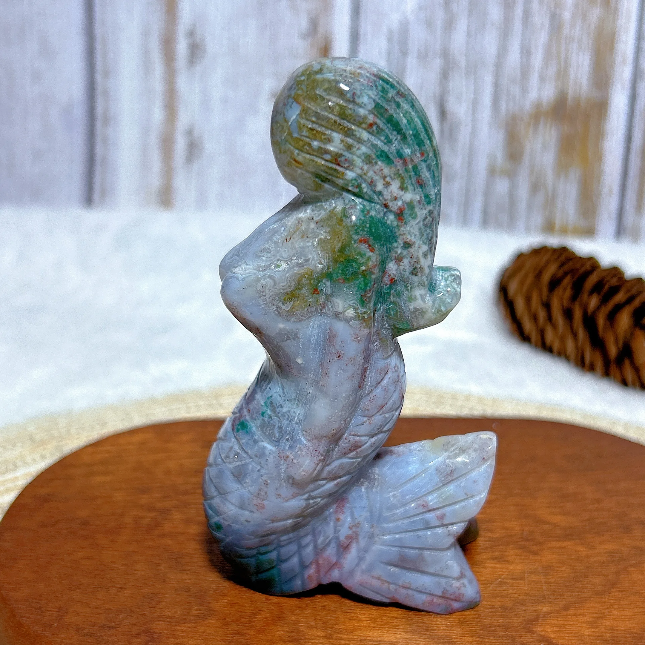 

Healing Natural Crystals Ocean Jasper Mermaid Hand Carving Sculpture Gemstones Mineral Energy Reiki Home Decorations Gift