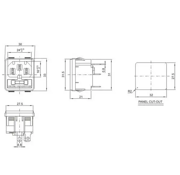 AC power socket  with fuse plug  male host chassis socket industrial socket