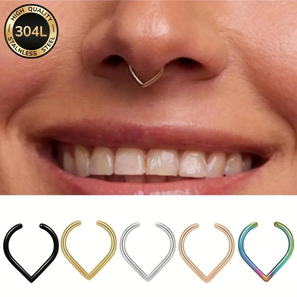 1pcs Stainless Steel Fake Nose Ring Septum Teardrop Shape Non-Piercing Nose Clip Rock Hip Hop Fashion Punk Body Jewelry Unisex