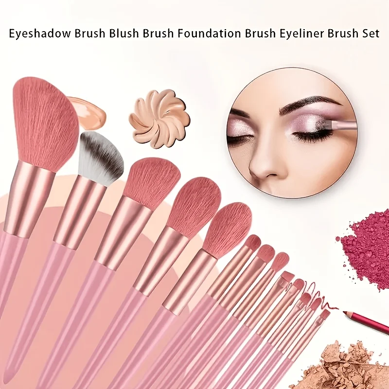 17 Pcs Makeup Brush Set with Sponge - Soft Fluffy Pink Kabuki Brushes for Foundation, Powder & Eyeshadow | Beauty Kit