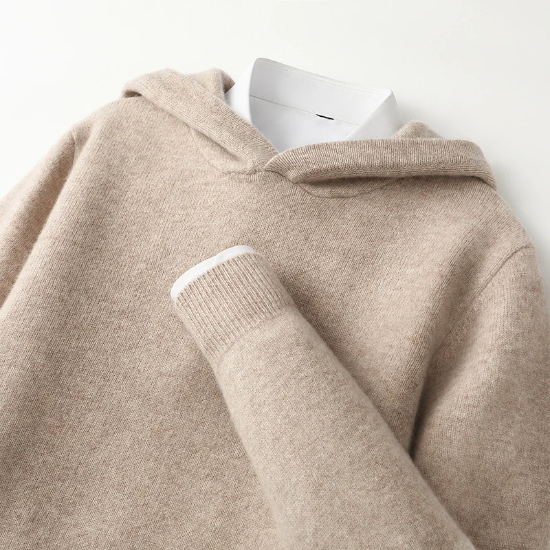 سترة صوف خالصة 100% للرجال في الخريف والشتاء، سترة بقلنسوة، سترة بقلنسوة سميكة ومتعددة الاستخدامات، سترات محبوكة بقاعدة دافئة