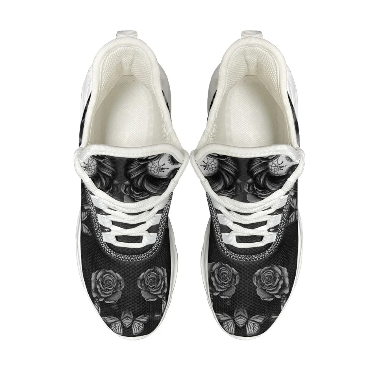 Halloween Gift Horror Gothic Skull Girl Design Lightweight Lace-up Shoes Outdoor Non-slip Breathable Flat Shoes Fashion Sneakers