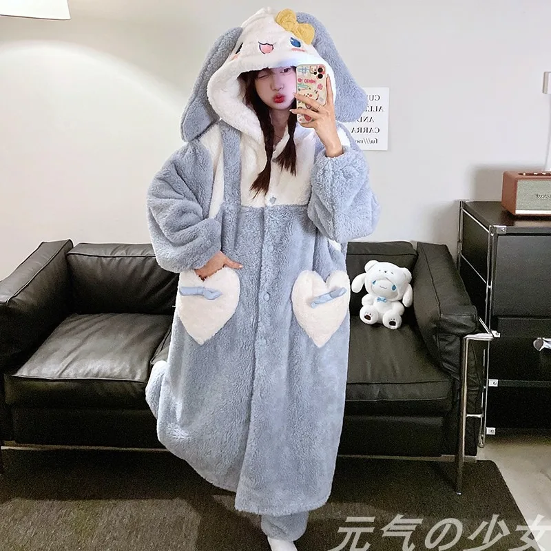 

Sanrios Anime Kawaii Hellokittys My Melody Cinnamoroll Cute Ins Celebrity Winter Pajamas Thickened and Loose Warm Home Clothing