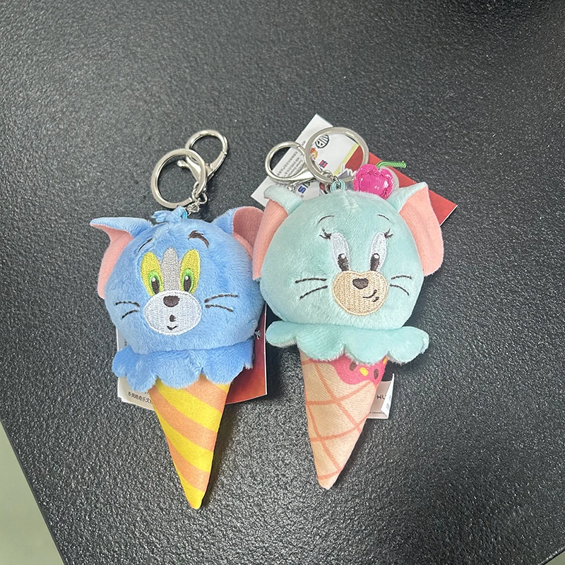 LLavero de peluche de helado de Tom y Jerry de 12cm, lindos juguetes de peluche de dibujos animados, colgante de gato Tom, mochila, muñeca