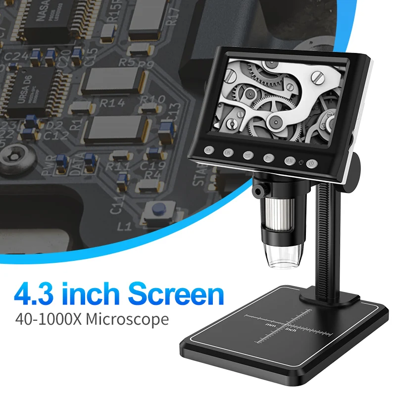 4.3 In LCD Digital Microscope 40-1000X Coin Microscope for Error Coins USB Magnifier Micro Scope with High Stand 8 LED For Kids