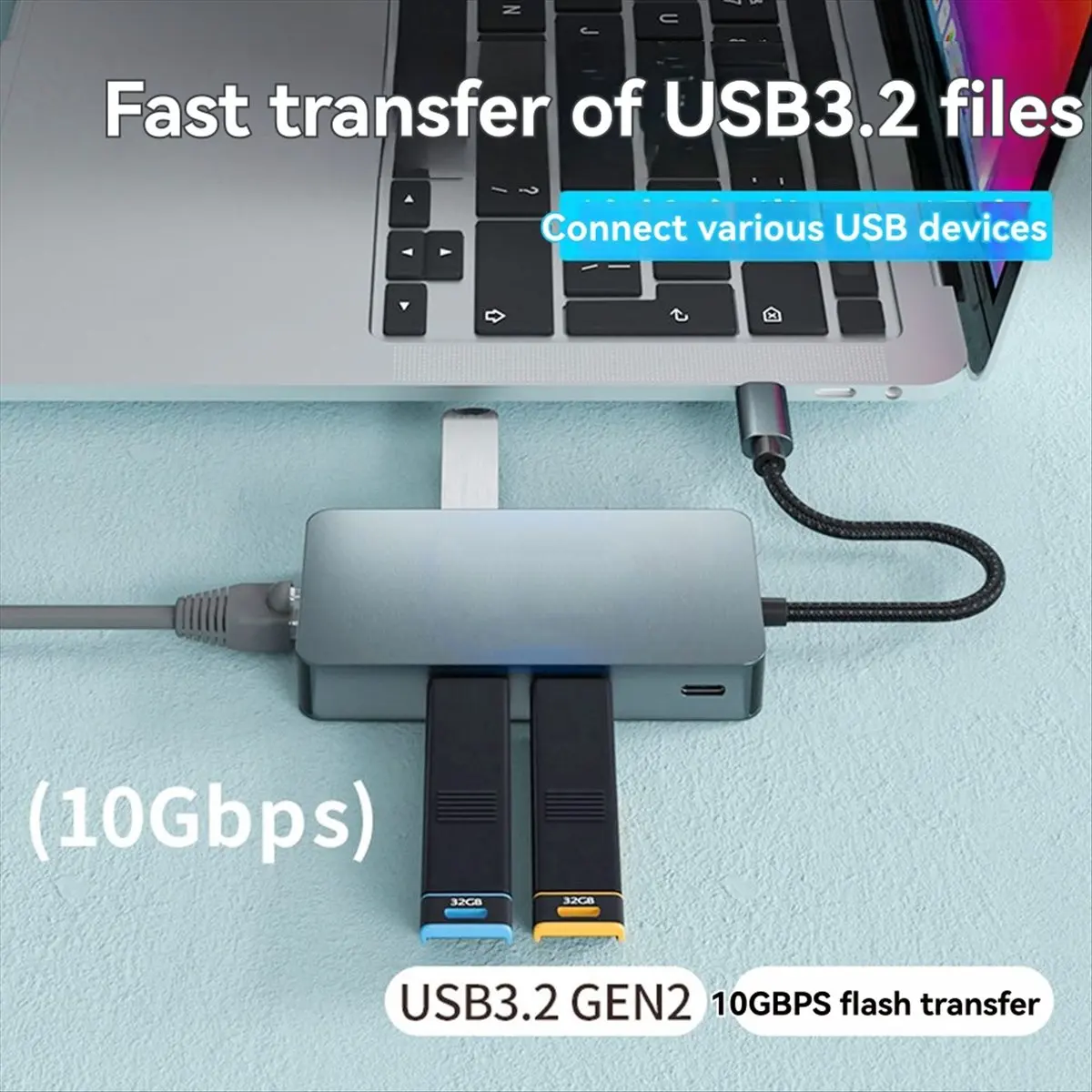(DT37) USB3.2 Expander with Gigabit Port PD 100W External Power Supply Splitter HDTV VGA Ethernet USB AudioCards Reader