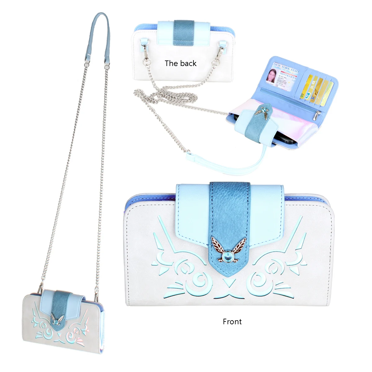 

High quality phone case wallet, fashionable and personalized carved coin wallet, card clip chain, women's crossbody bag